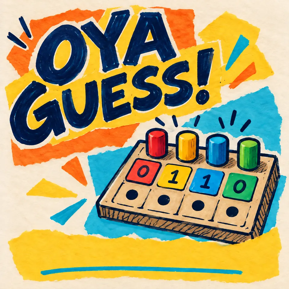 Oya Guess! Colourful code cracker challenge artwork